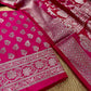 HOT PINK COLOUR BANARASI BROCADE UNSTITCHED SUIT