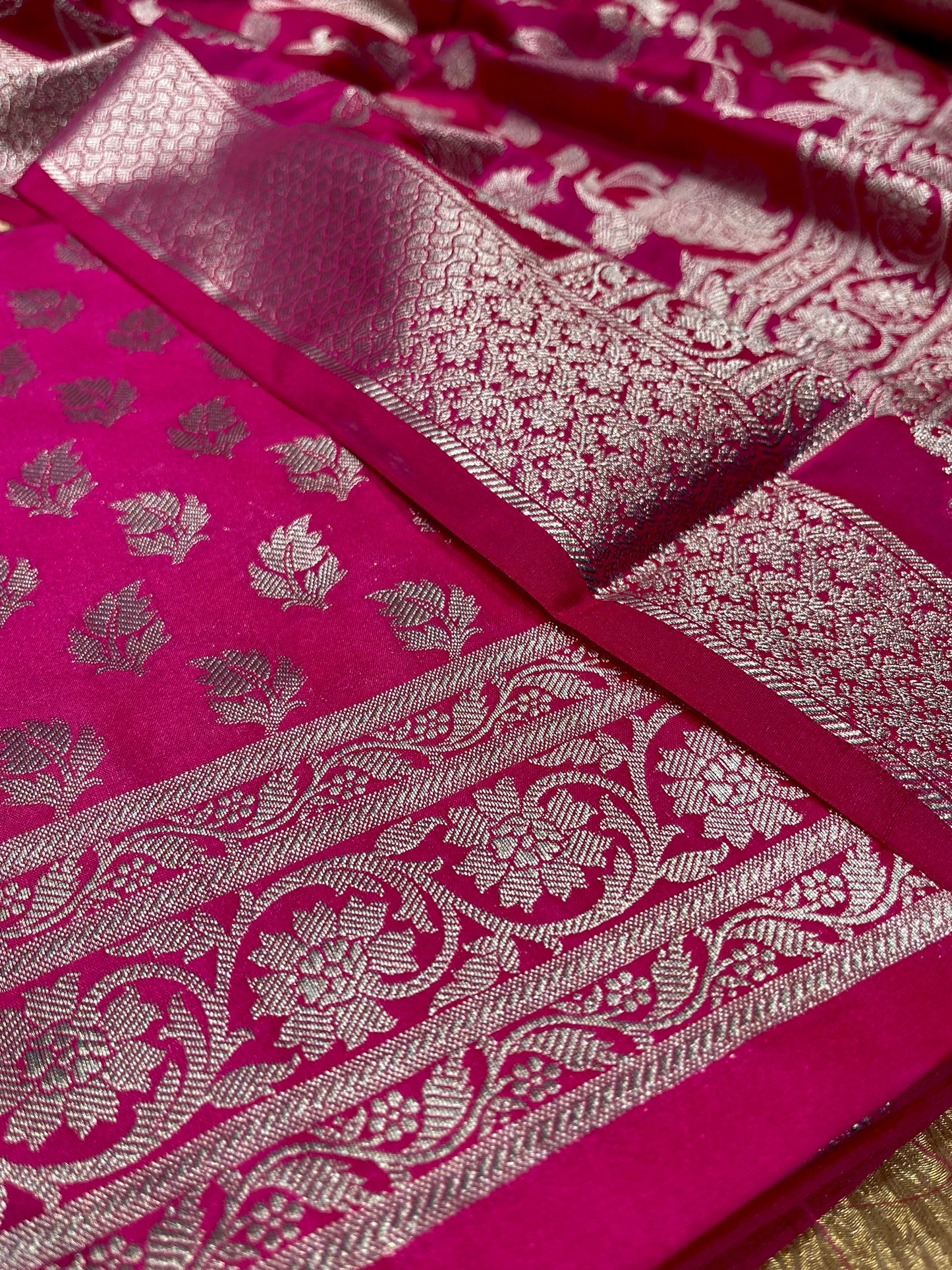 HOT PINK COLOUR BANARASI BROCADE UNSTITCHED SUIT