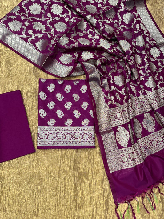 WINE COLOUR BANARASI BROCADE UNSTITCHED SUIT