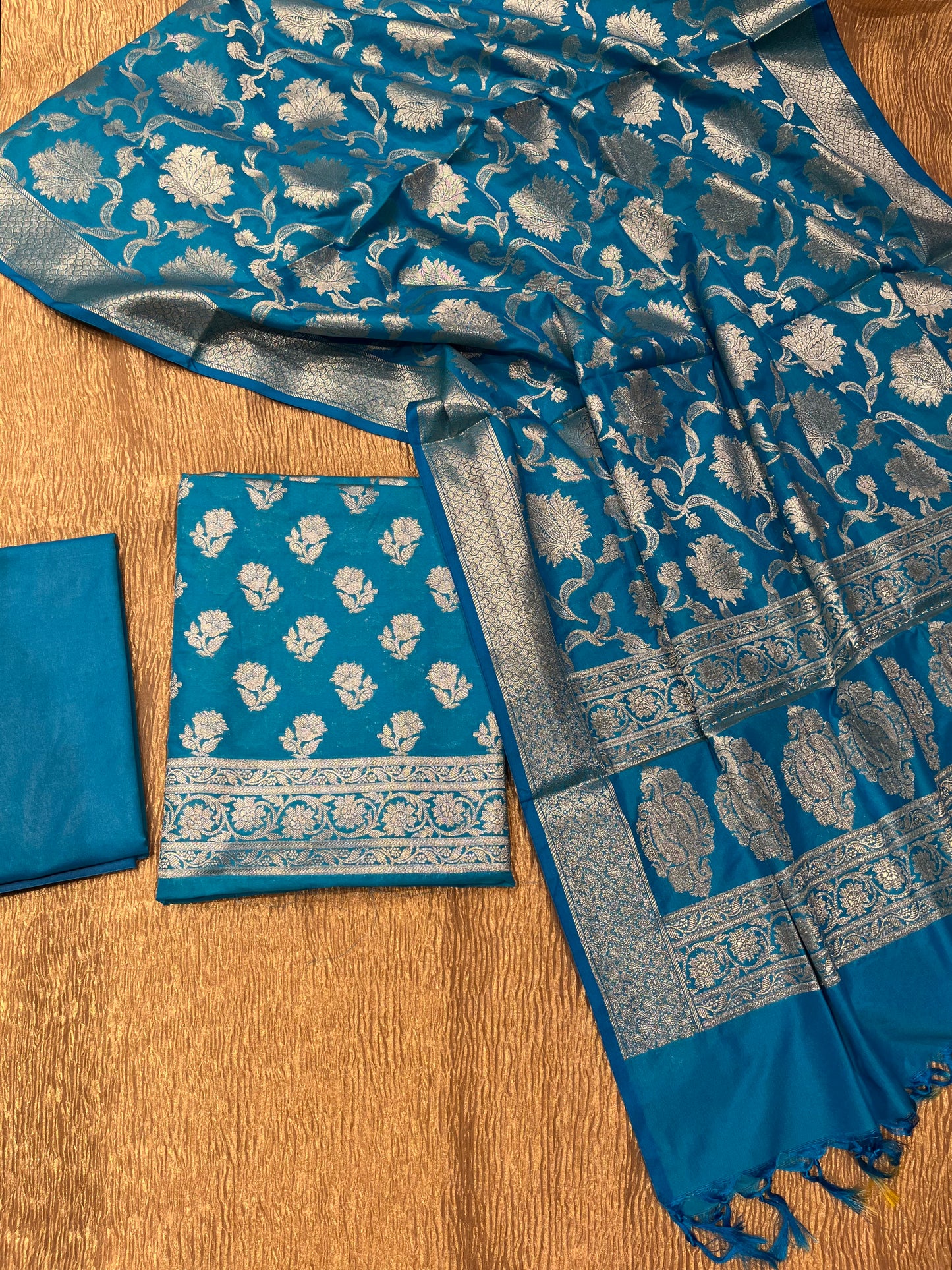 TURQUOISE COLOUR BANARASI BROCADE UNSTITCHED SUIT