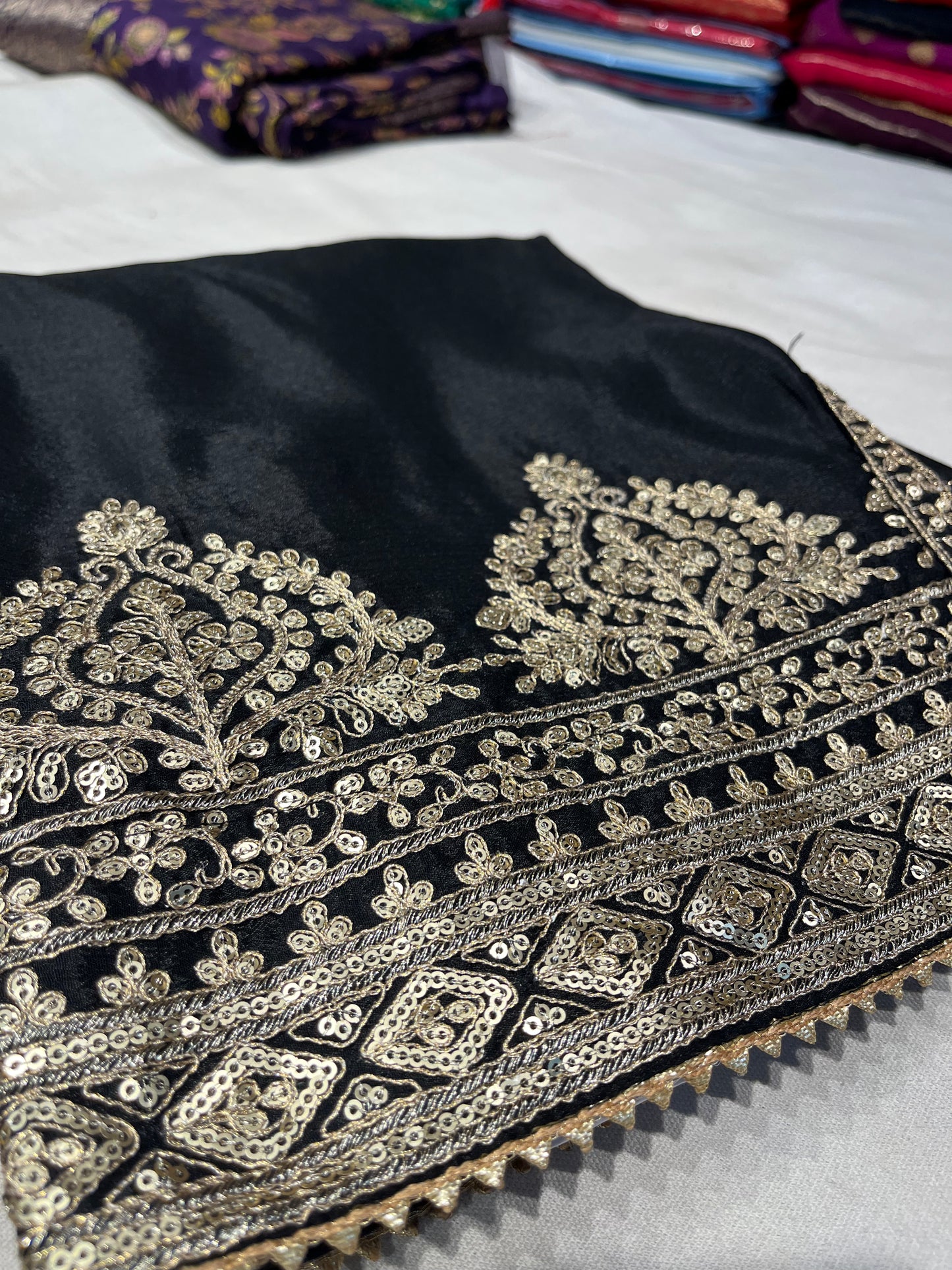 BLACK COLOR CHINON READYMADE SUIT EMBELLISHED WITH KASAB AND SEQUINS WORK