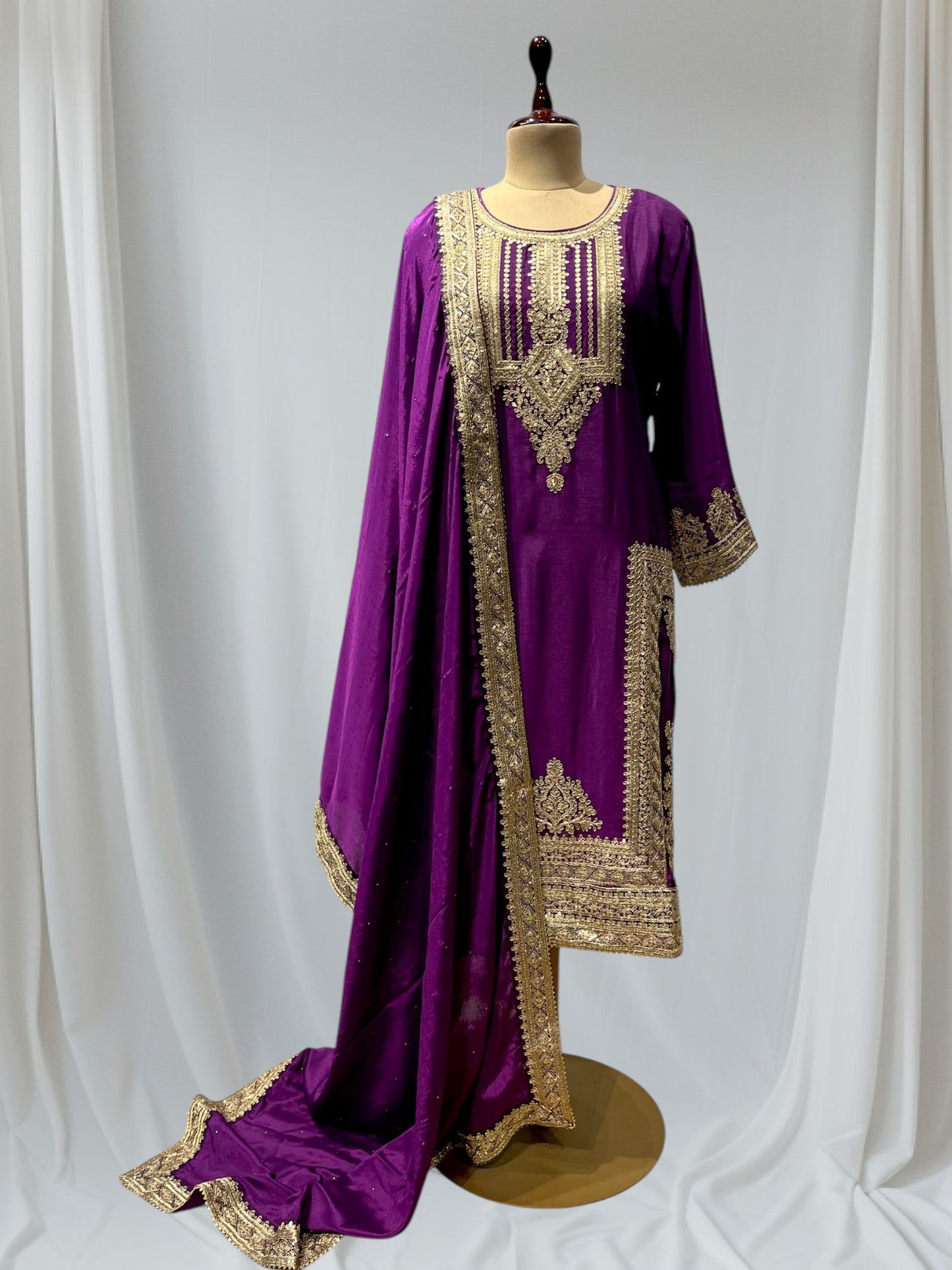 WINE COLOR CHINON READYMADE SUIT EMBELLISHED WITH KASAB AND SEQUINS WORK