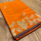 ORANGE COLOUR PURE KATAN SILK SAREE EMBELLISHED WITH ZARI WEAVES