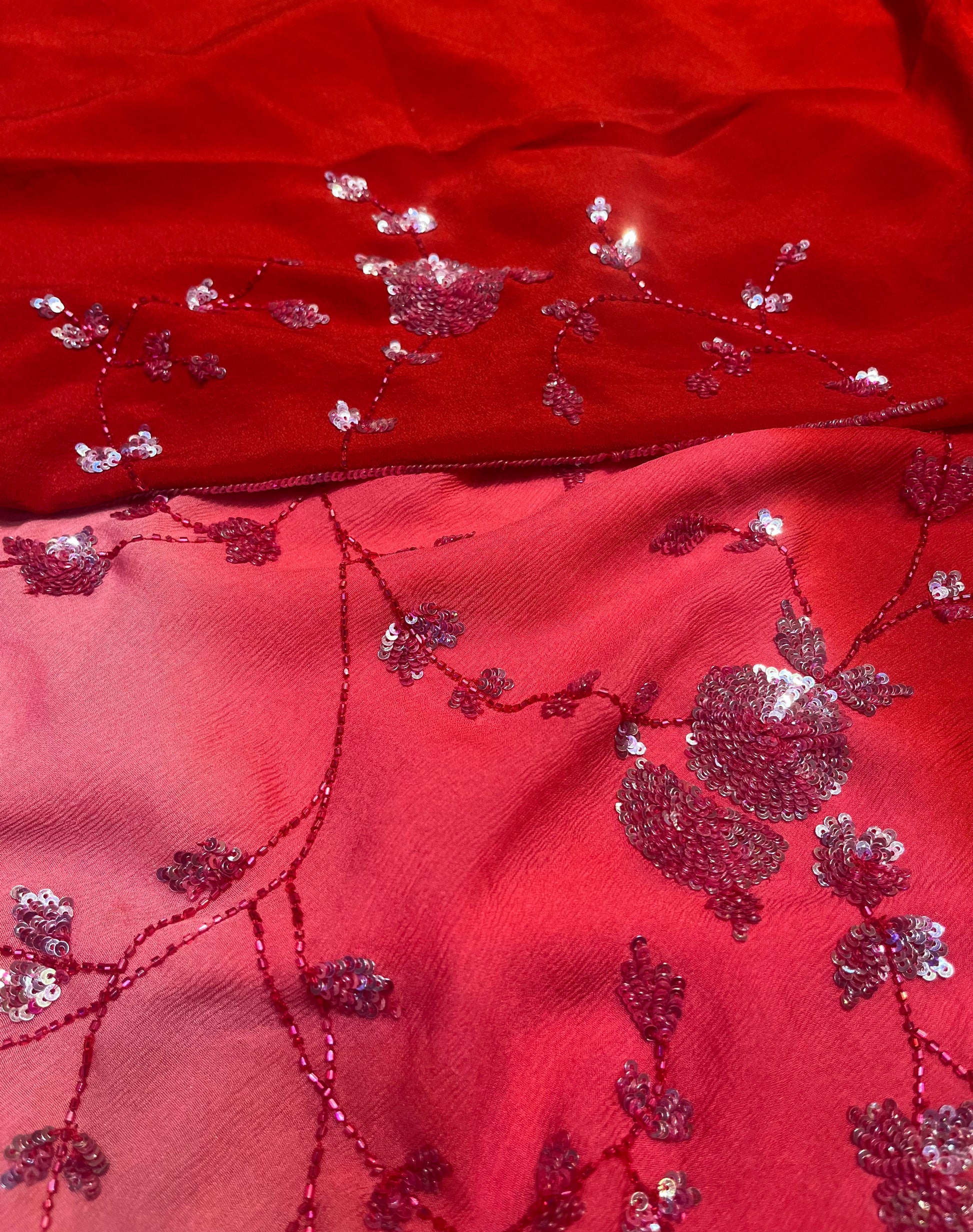 SHADED PLATINUM CHIFFON HAND EMBROIDERED SAREE EMBELLISHED WITH SEQUINS & CUTDANA WORK ( DELIVERY IN 25-30 DAYS ) - Kothari Sons
