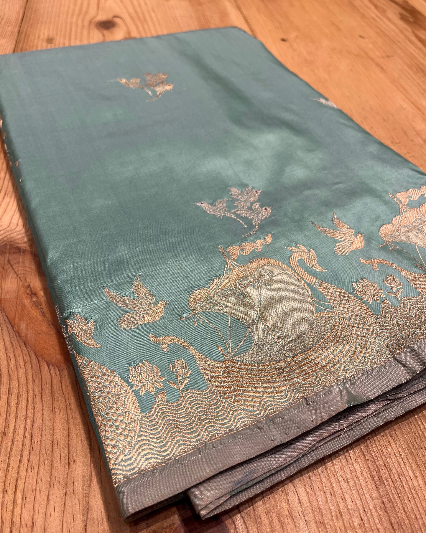 AQUA COLOUR PURE KATAN SILK SAREE EMBELLISHED WITH ZARI WEAVES