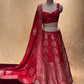 ( DELIVERY IN 25 DAYS ) RED COLOUR BANARASI PURE SILK LEHENGA WITH UNSTITCHED BLOUSE EMBELLISHED WITH ZARI WEAVES