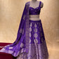 ( DELIVERY IN 25 DAYS ) VIOLET COLOUR BANARASI PURE SILK LEHENGA WITH UNSTITCHED BLOUSE EMBELLISHED WITH ZARI WEAVES