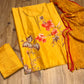 YELLOW COLOUR CHANDERI UNSTITCHED SUIT WITH CHIFFON DUPATTA EMBELLISHED WITH BEADS WORK