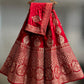 ( DELIVERY IN 25 DAYS ) RED COLOUR BANARASI PURE SILK LEHENGA WITH UNSTITCHED BLOUSE EMBELLISHED WITH ZARI WEAVES