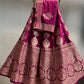 ( DELIVERY IN 25 DAYS ) WINE COLOUR BANARASI PURE SILK LEHENGA WITH UNSTITCHED BLOUSE EMBELLISHED WITH ZARI WEAVES