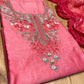 PINK COLOUR CHANDERI UNSTITCHED SUIT WITH CHIFFON DUPATTA EMBELLISHED WITH RESHAM & BEADS WORK