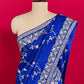 BLUE COLOUR EMBROIDERED CHINON SAREE EMBELLISHED WITH SEQUINS & ZARI WORK