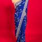 BLUE COLOUR EMBROIDERED CHINON SAREE EMBELLISHED WITH SEQUINS & ZARI WORK