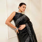 BLACK COLOUR CHANDERI  SAREE WITH BARAAT BORDER EMBROIDERED IN SILVER ZARI