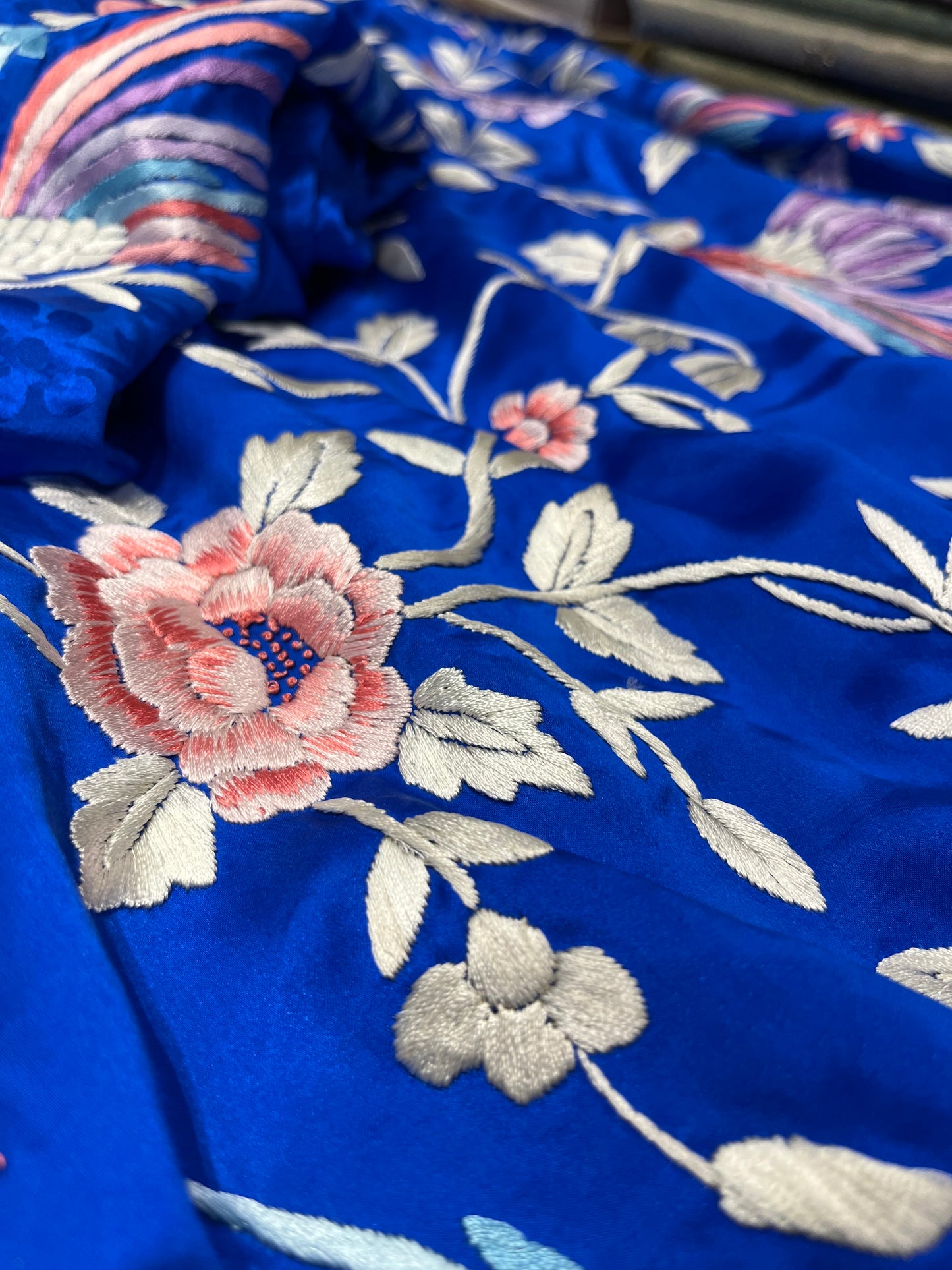 BLUE COLOUR SATIN SILK PARSI WORK HAND EMBROIDERED SAREE