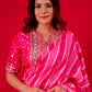 PINK COLOUR LEHERIYA READYMADE BLOUSE SAREE EMBELLISHED EITH GOTA PATTI & MIRROR WORK