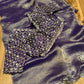 PURPLE COLOUR CRUSHED TISSUE READYMADE BLOUSE SAREE EMBELLISHED WITH MIRROR FOIL, GOTA PATTI & BEADS WORK