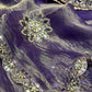 PURPLE COLOUR CRUSHED TISSUE READYMADE BLOUSE SAREE EMBELLISHED WITH MIRROR FOIL, GOTA PATTI & BEADS WORK