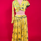 LEMON YELLOW COLOUR CHINON SKIRT WITH CROP TOP EMBELLISHED WITH MIRROR WORK