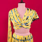 LEMON YELLOW COLOUR CHINON SKIRT WITH CROP TOP EMBELLISHED WITH MIRROR WORK