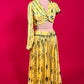 LEMON YELLOW COLOUR CHINON SKIRT WITH CROP TOP EMBELLISHED WITH MIRROR WORK