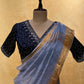 POWDER BLUE COLOUR ORGANZA TISSUE SAREE WITH EMBROIDERED READYMADE BLOUSE