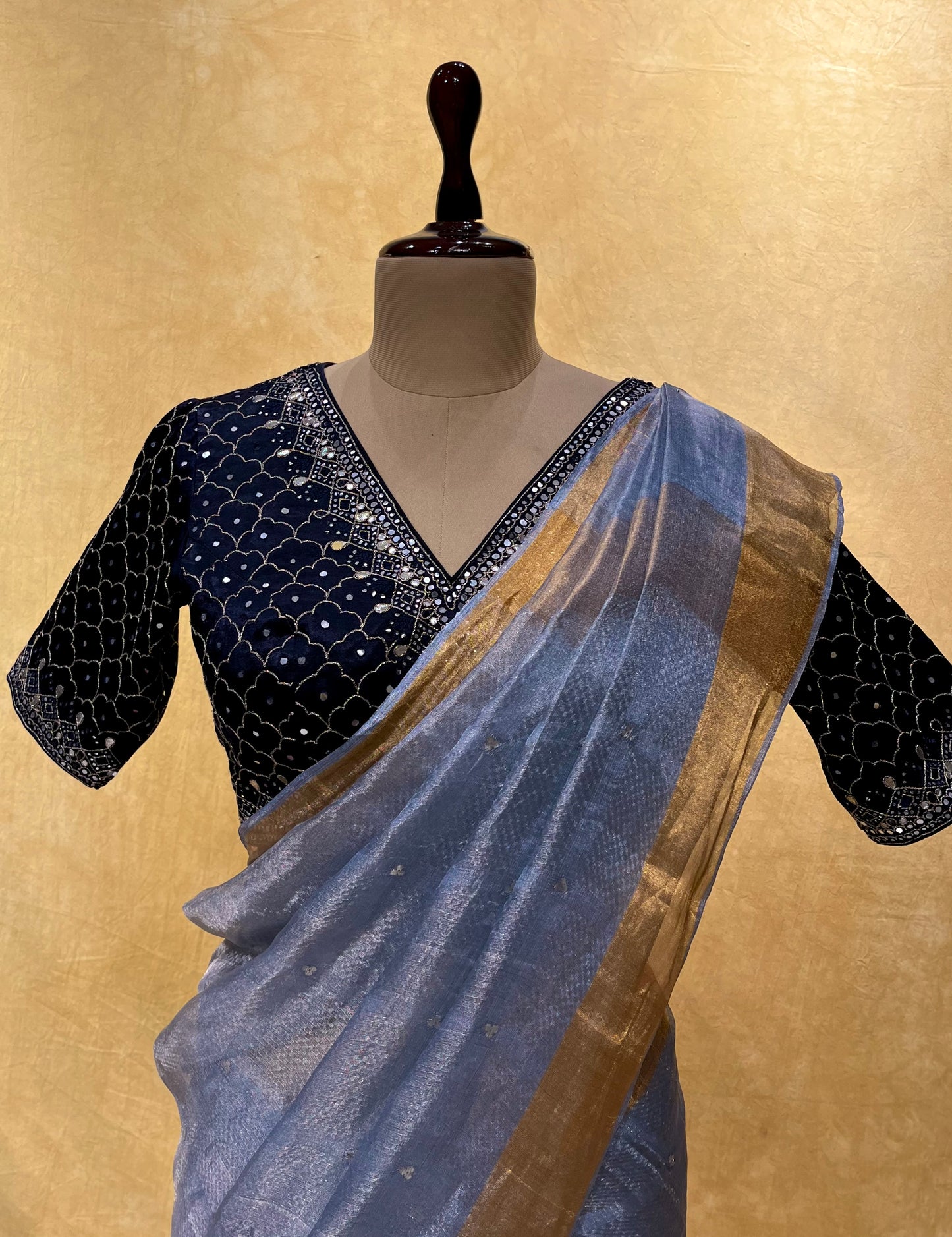 POWDER BLUE COLOUR ORGANZA TISSUE SAREE WITH EMBROIDERED READYMADE BLOUSE