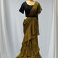 OLIVE GREEN COLOR CHINON READYMADE SAREE WITH EMBROIDERED BLOUSE