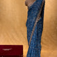 BLUE COLOR ORGANZA EMBROIDERED SAREE EMBELLISHED WITH MIRROR FOIL WORK