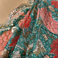 TEAL GREEN COLOR MUSLIN SILK SAREE EMBELLISHED WITH MIRROR FOIL WORK