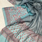 SKY BLUE COLOUR CHANDERI SILK PRINTED UNSTITCHED SUIT