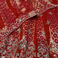 RED COLOUR KHADDI GEORGETTE BANDHANI LEHENGA WITH GOTA PATTI, MIRROR & ZARDOZI WORK & UNSTITCHED BLOUSE