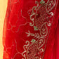 ( DELIVERY IN 20-25 DAYS ) RED SHADED PURE CHIFFON HAND EMBROIDERED SAREE EMBELLISHED WITH AARI & CUTDANA WORK