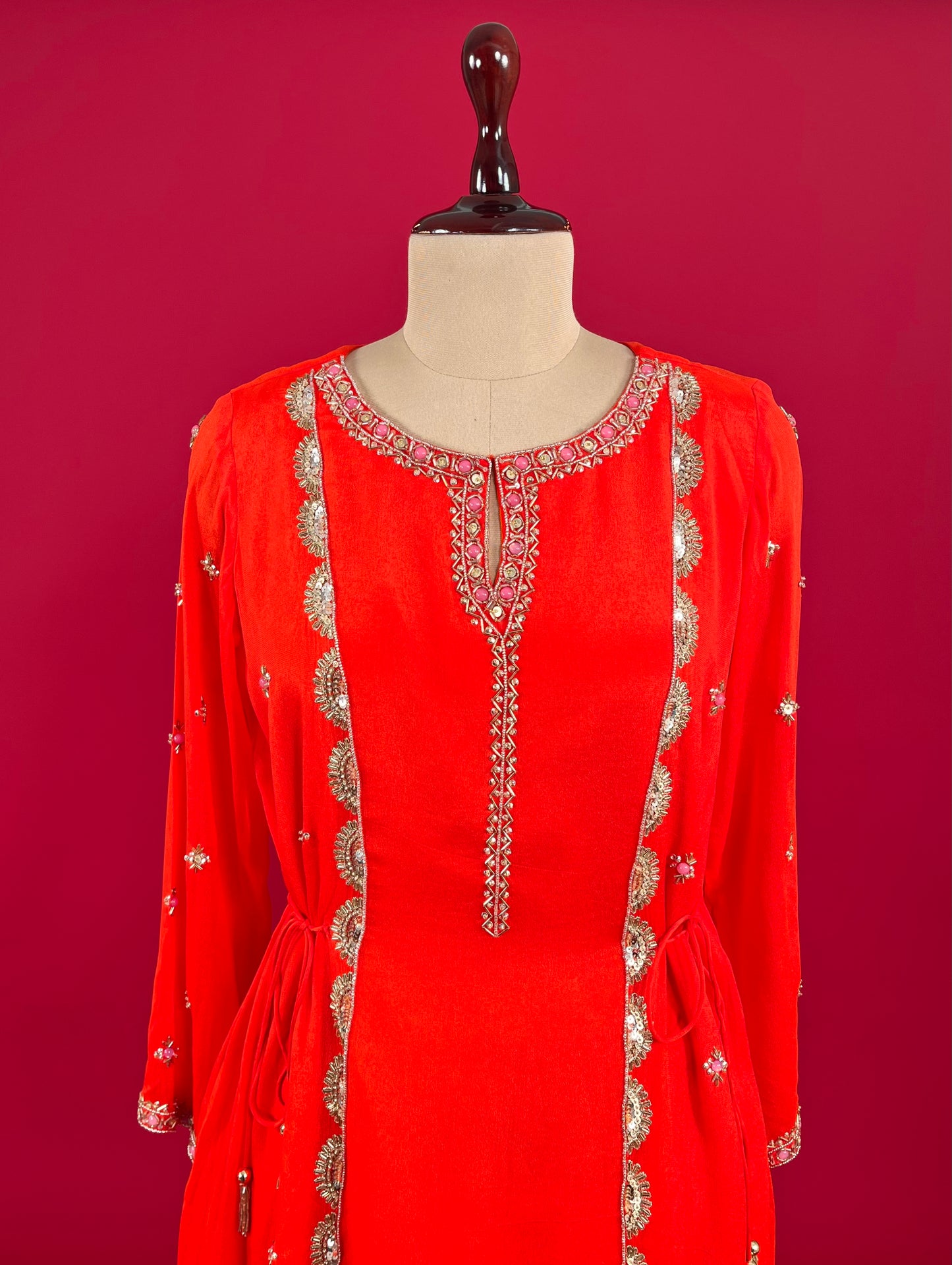 ORANGE COLOUR CHINON KURTA WITH DHOTI STYLE PANT EMBELLISHED WITH CUTDANA & SEQUINS WORK