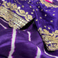 PURPLE COLOUR LEHERIYA READYMADE BLOUSE SAREE EMBELLISHED WITH MIRROR & GOTA PATTI WORK