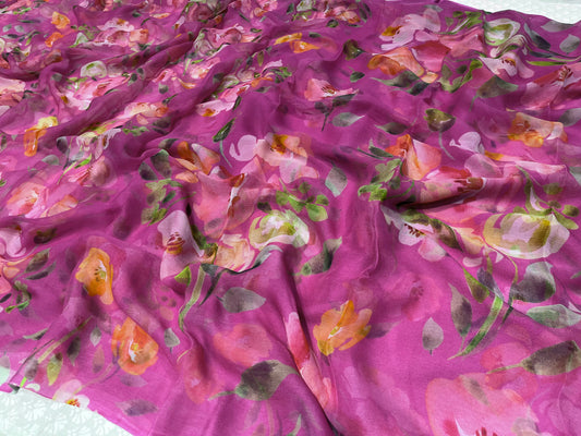 PURPLE COLOUR PRINTED CHIFFON SAREE