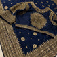 NAVY BLUE COLOUR ORGANZA SILK READYMADE RAW SILK BLOUSE SAREE EMBELLISHED WITH ANTIQUE KASAB, BEADS & SEQUINS WORK