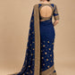 NAVY BLUE COLOUR ORGANZA SILK READYMADE RAW SILK BLOUSE SAREE EMBELLISHED WITH ANTIQUE KASAB, BEADS & SEQUINS WORK