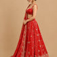 RED COLOUR KHADDI GEORGETTE BANDHANI LEHENGA WITH GOTA PATTI, MIRROR & ZARDOZI WORK & UNSTITCHED BLOUSE