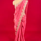 (DELIVERY IN 15-20 DAYS ) PINK COLOUR CREPE TISSUE SCALLOPED BORDER SAREE EMBELLISHED WITH CUTDANA, SEQUINS & ZARDOZI WORK