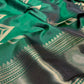 GREEN COLOR PURE KANJIVARAM SILK SAREE EMBELLISHED WITH ZARI WEAVES