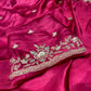 ONION PINK COLOR EMBROIDERED SATIN SILK SAREE EMBELLISHED WITH ZARDOZI, SEQUINS, CUTDANA AND BEADS WORK