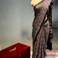 BLACK COLOUR AJRAKH PRINT MODAL SILK SAREE