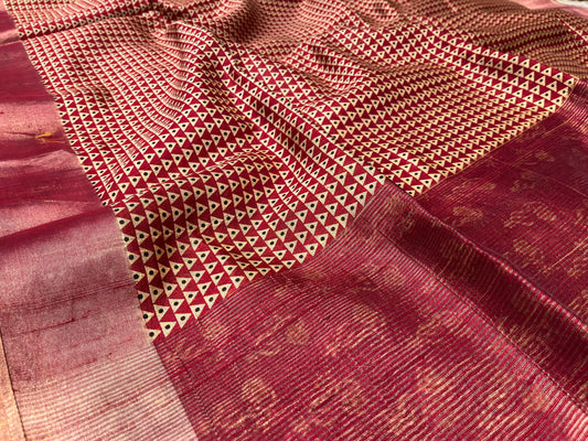 MAROON COLOUR PURE MUNGA SILK PRINTED SAREE