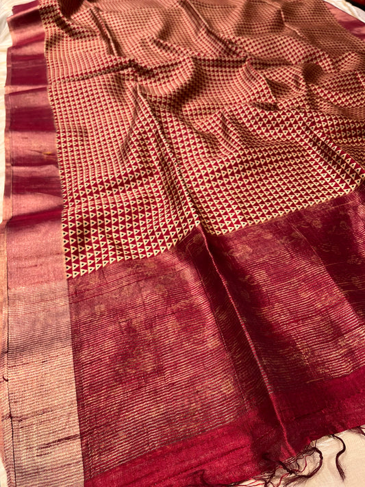 MAROON COLOUR PURE MUNGA SILK PRINTED SAREE