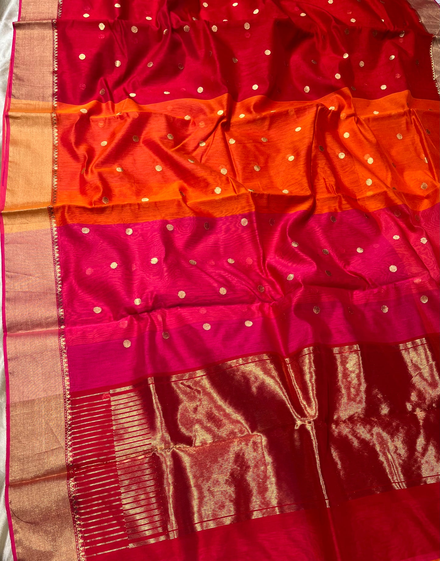 MULTI COLOUR CHANDERI KATAN RANGKAT SAREE EMBELLISHED WITH ZARI BUTI