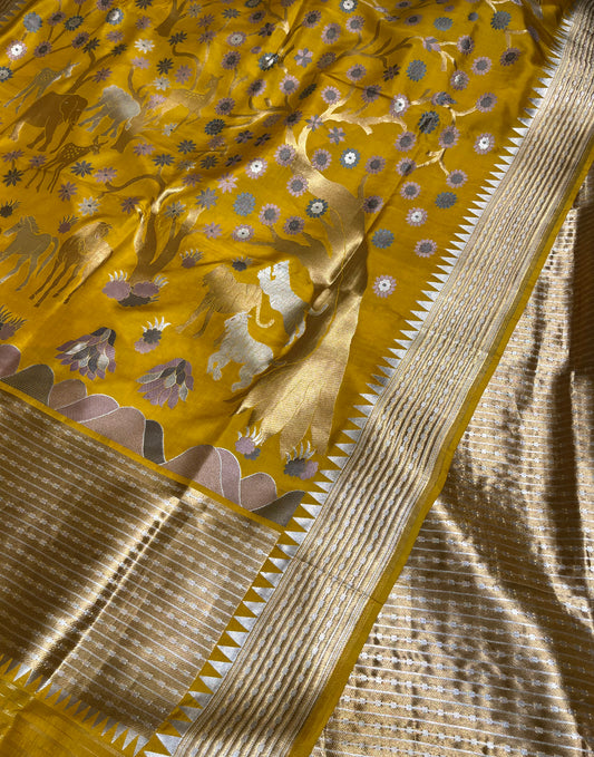 MUSTARD YELLOW COLOUR PURE BANARASI KATAN SILK SAREE EMBELLISHED WITH ZARI WEAVES