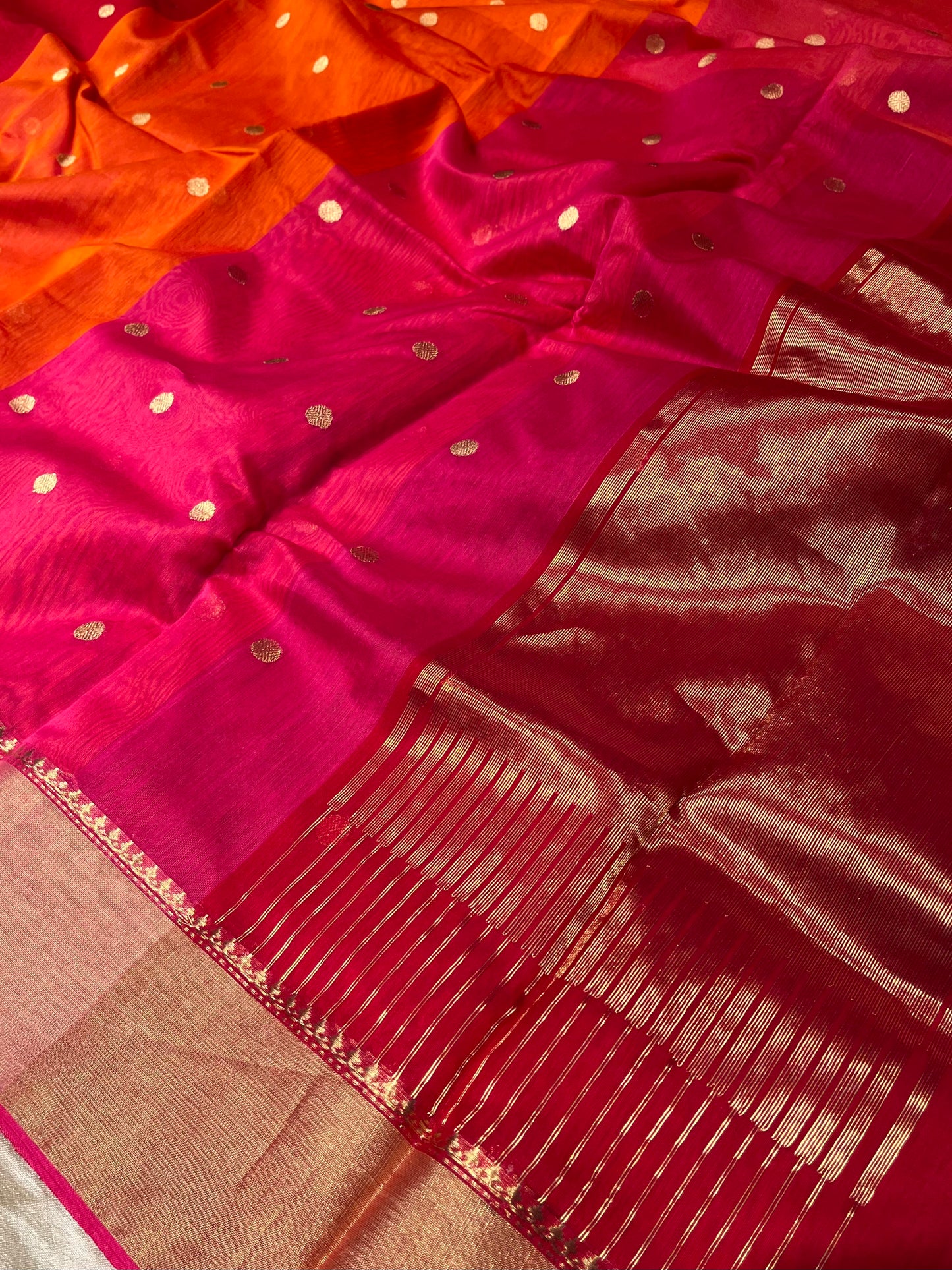 MULTI COLOUR CHANDERI KATAN RANGKAT SAREE EMBELLISHED WITH ZARI BUTI