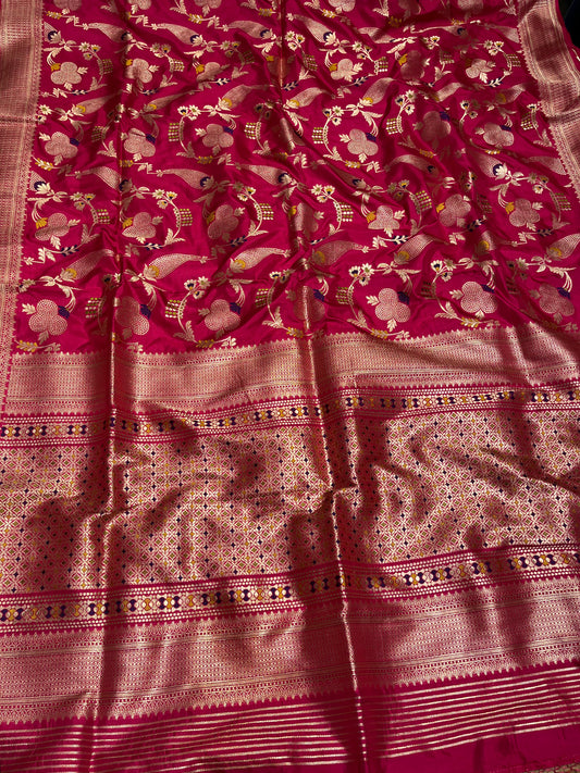 RANI COLOUR PURE BANARASI KATAN SILK SAREE EMBELLISHED WITH ZARI WEAVES