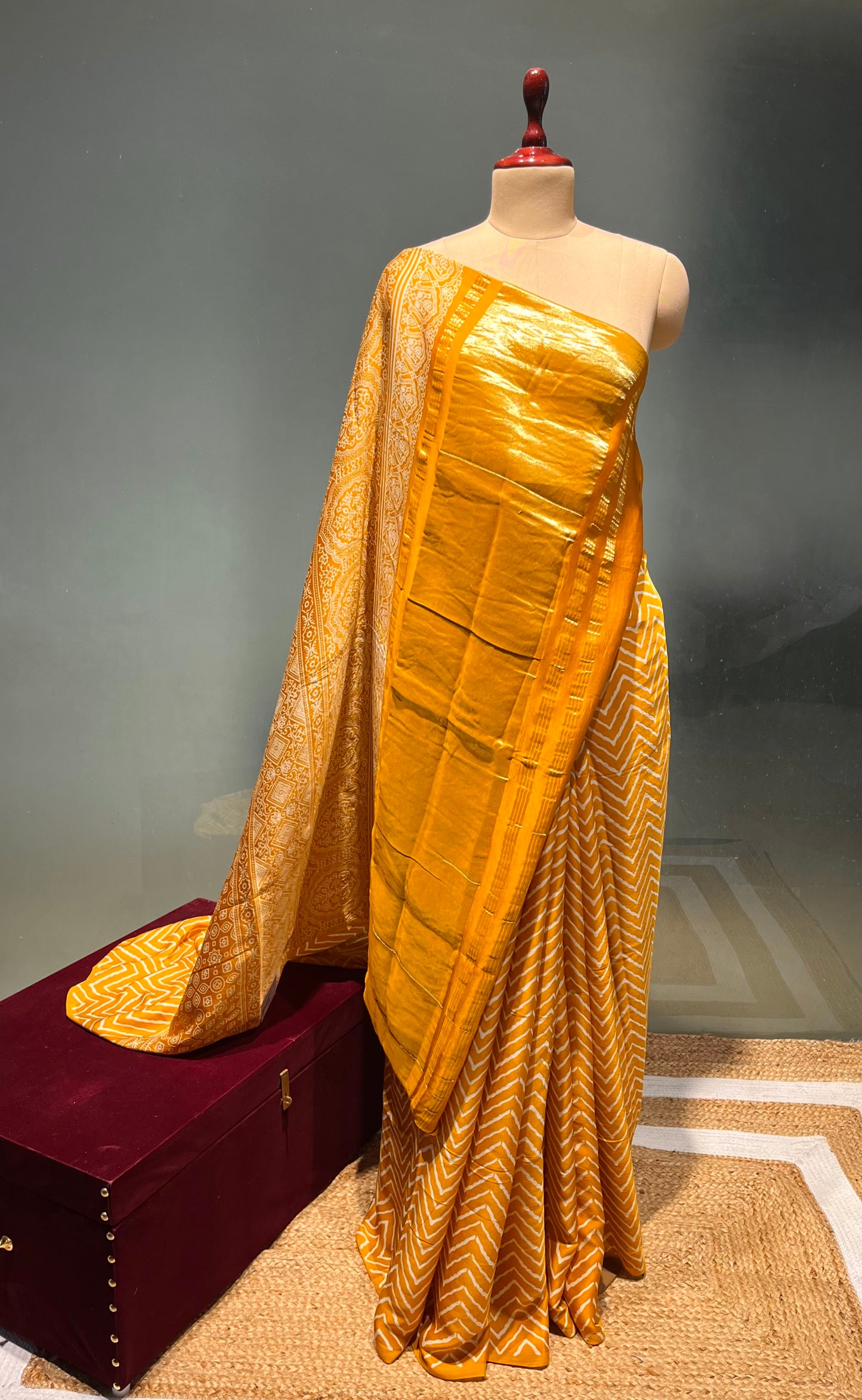 MUSTARD COLOUR MODAL SILK ZIG ZAG PATTERN SAREE